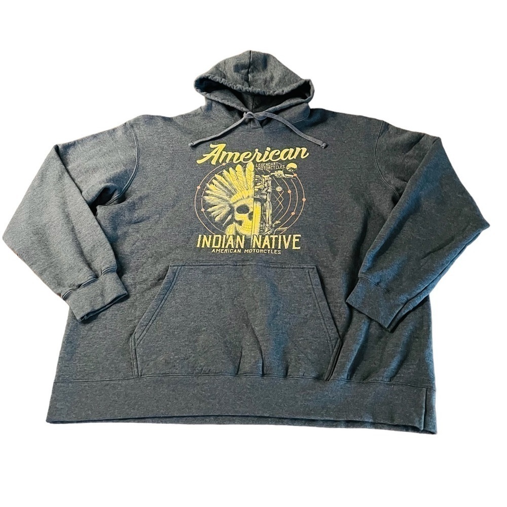 PORT & COMPANY MENS GRAY PULLOVER HOODIE WITH AMERICAN MOTORCYCLES EMBLEM SZ 2XL